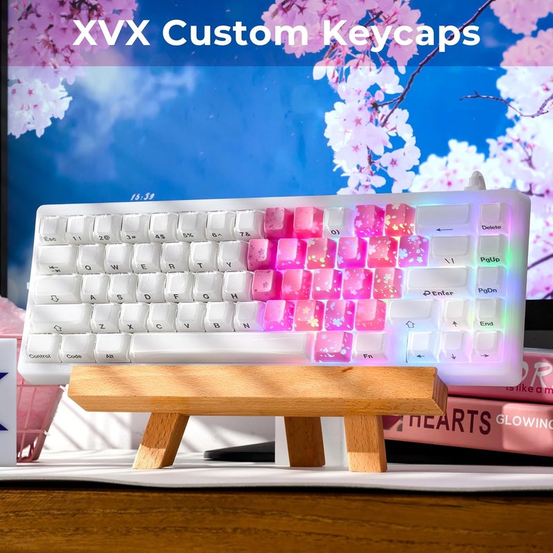 HITIME XVX Pink Sakura Cute Keycaps, Love Theme Shine Through Custom Keycaps, Blank OEM Profile IMD Translucent Keycap, for MX Switches Mechanical Keyboard, Pink(Only 21 Keys) - Image 3